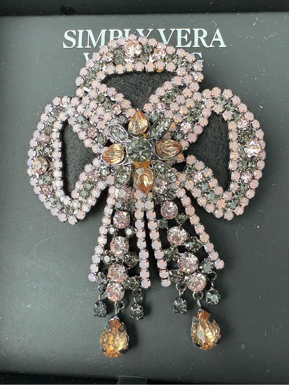 Simply Vera Vera Wang Pink and Amber Crystal Floral Tassel Brooch